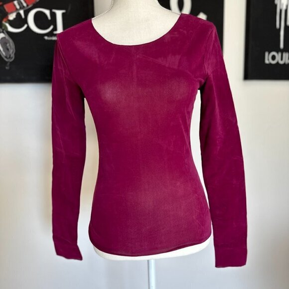 NWOT Free People Flocked Long-Sleeve in Dark Rhubarb Woman’s Size Small - Picture 2 of 4